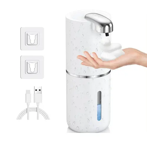 Automatic Soap Dispenser,  Bathroom Touchless Sensor Foaming Soap Dispenser,USB Rechargeable Waterproof Wall Mounted Foam Hand Soap Dispenser for Kitchen, Home, White