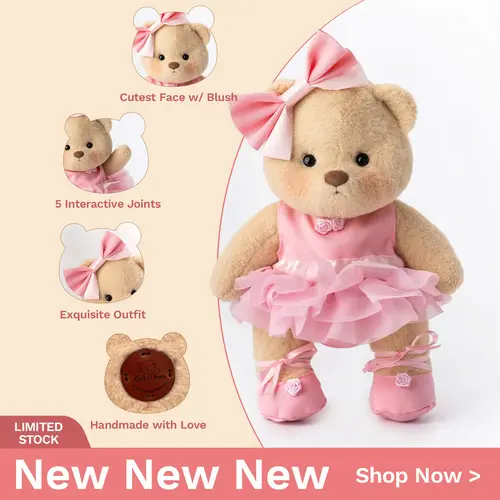 Getahug Pink Ballet Dress Handmade Jointed Teddy Bear - Durable Soft Fluffy Stuffed Animal, Exquisite Outfit, Weighted Cute Fun Toy for Kids, Birthday Gift Ideas for Moms, Christmas Gift, Stuffed Animals