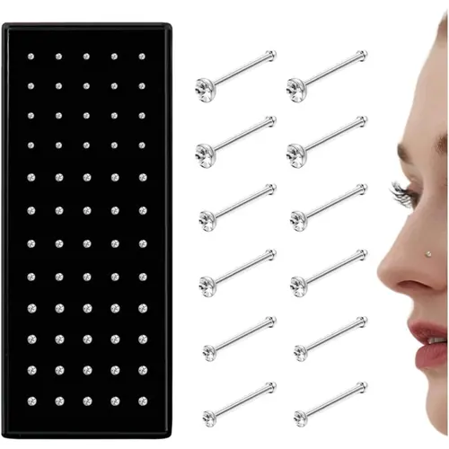 Stainless Steel Nose Studs, Nose Bone Jewelry, Rhinestone Decor Nose Piercing Jewelry, Body Jewelry, Fashion Accessories for Women & Men, Nose Rings Set