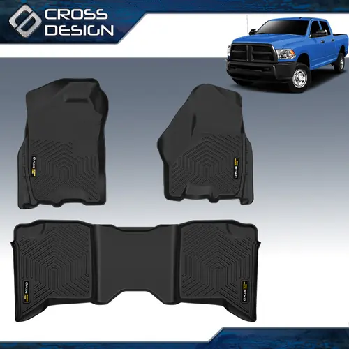 CROSSDESIGN TPE Waterproof Slip-Proof Truck Floor Mats - 1st & 2nd Row Car Interior Accessory for 2013-2018 Dodge Ram 1500/2500/3500 Crew Cab, 2019-2023 Ram 1500 Classic Crew Cab (Excludes Body Models), 1St+2Nd Row Cover, Ram Trucks