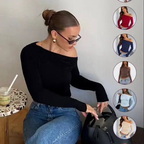 Autumn New Women's Slimming Fit Off-Shoulder Top, Womenswear, Asymmetrical Neckline, Wrinkled Hem, Ruched, Elegance, Elegant Long Sleeve T-Shirt, Casual One Shoulder Pullover