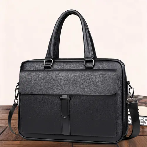 Men's Business Solid Color Zipper Briefcase, Fashionable PU Leather Laptop Bag for Work & Daily Used, Casual Trendy Versatile High-quality Daily Commuting Bag