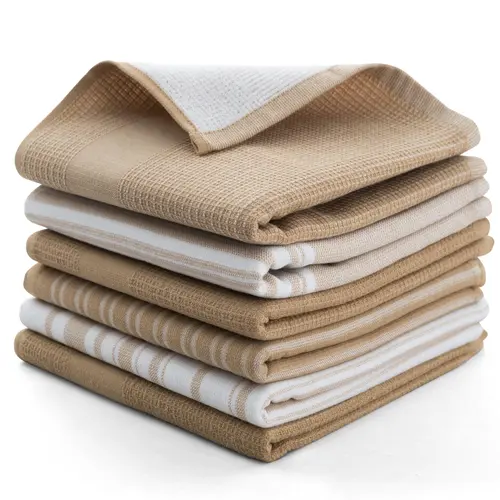 LDC LUX DECOR COLLECTION 6-Pcs Kitchen Towel Set - Super Soft, Water Absorbent Cleaning Cloths - Reusable Stripe Design Tea Towels for Home, Bar Use
