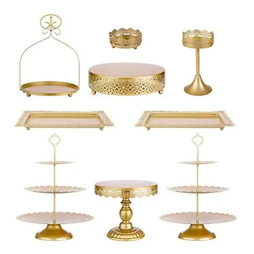9Pcs Metal Cake Stands Round Cake Stands Candy Fruit Display Plate Cupcake Serving Tower Set for Wedding, Birthday Party & More Decorating Decoration