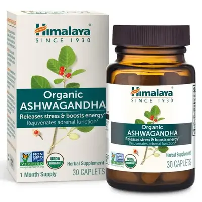 Himalaya Organic Ashwagandha Root - Adrenal Support, Stress Relief, Vegan, Non-GMO - 670 mg, 30 Caplets