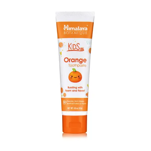 Himalaya Botanique Kids Toothpaste, Herbal, Orange Flavor, Fights Plaque, Fluoride Free, Gentle, No Artificial Flavors or Colors, SLS Free, Gluten Free, Cruelty Free, Vegan, Foaming, 4 Oz