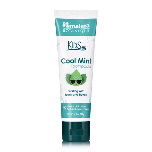 Himalaya Botanique Kids Toothpaste, Cool Mint, Fluoride-Free, Gentle, No Artificial Colors, SLS Free, Gluten Free, Cruelty Free, Vegan, Foaming, 4 Oz