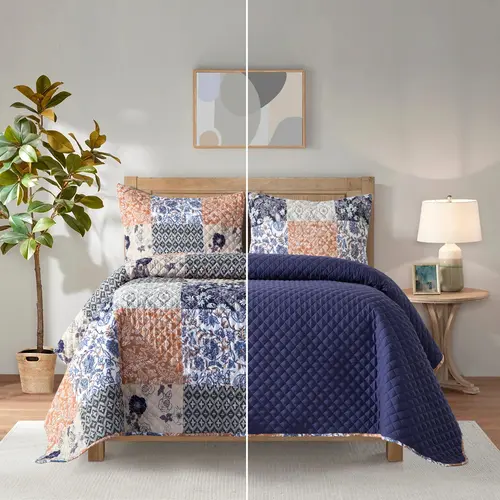 Elegant Comfort 3-Piece Patch Plaid Quilted Reversible Coverlet Set – Double-Sided Design Lightweight All-Season Bedspread