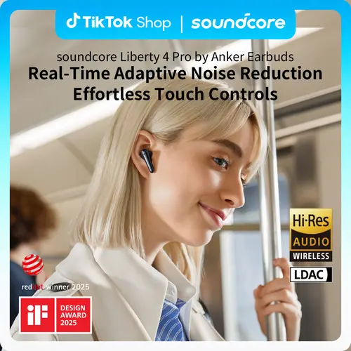 soundcore Liberty 4 Pro by Anker, Noise Cancelling Wireless Earbuds, 7-Sensor and Real-Time Adaptive Noise Cancelling, 2× Faster Charging, Studio-Level Hi-Fi Music, Clear Calls with 6 Mics and AI #tiktokshopsummersale,back to school,back to school haul