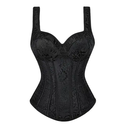 Women's Gothic Mardi Gras Jacquard Overbust Corset Top - Strappy Bodysuit, Vintage Bonded Shapewear, Unique Halloween Costume, Alt Clothing Women with Style & Romance (1569-D1)