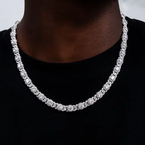 GLD Iced Diamond Station Cuban Chain | 14k White Gold Plating - Hand-Set CZ Diamonds - 16" to 22" Length - Perfect for Necklace Stack - Lifetime Guarantee - Perfect Gift #TikTokShopBackToSchool