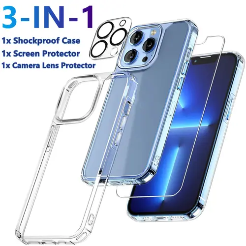 3 IN 1 Clear Shockproof Case &  Screen Protector & Camera Lens Protector for iPhone 17 Pro Max 17 16 15 14 13 12 11 Accessories Cover Accessories Cover