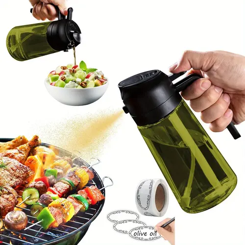 16 oz BPA-Free Dark Glass Olive Oil Sprayer & Dispenser Bottle - Classic Durable Oval 2-in-1 Spray+Pour Kitchen Gadget with Handle for Cooking, Grilling - Washable Black Kitchen Utensil