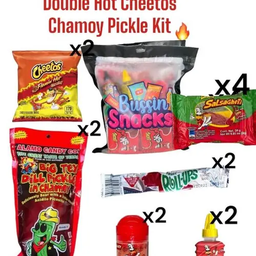 Double Hot Cheetos-Chamoy Lucas Pickles Snack Box Set, Packaged Food Bundle, Food Gift, Unique Snack Ideas