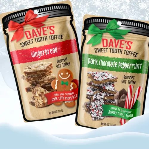 2 FREE Bags SECRET Special - Get this for FREE when you buy an Ultimate 12 Pack Toffee Sampler - Gingerbread and Peppermint Toffee 4oz bags Holiday Flavors, Stocking Stuffers, Easy Gifts, Candy