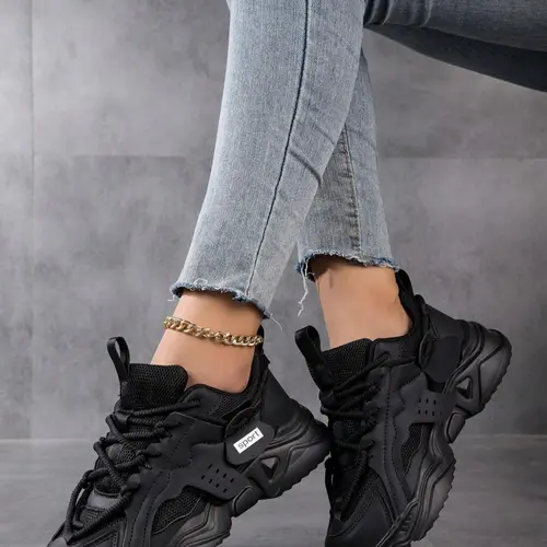 Women's Solid Lace Up Sports Gym Sneakers, Casual Sporty Sneakers, Stylish Sneakers, Casual Comfortable Sports Gym Shoes for Daily Wear, All-match Round Toe Sports Shoes, Gym Workout Sneakers, Trendy Sneakers, All Seasons Sneakers