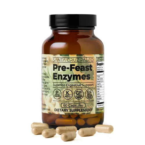Santa Cruz Paleo Pre-Feast Digestive Enzymes Supplement - 30 Servings, 60 Capsules - Fiber Supplement for Gut Health & Digestive Health, Multi Enzyme for Women and Men, Gluten Free, Keto, Paleo, Sugar Free