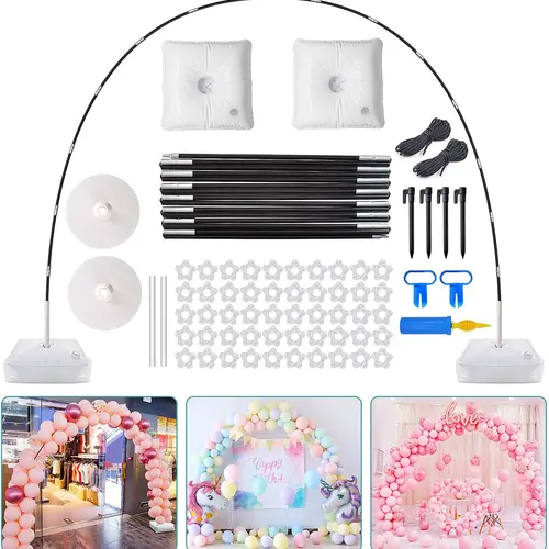9FT x 10FT Adjustable Glass Fiber Pole Arch Kit with PVC Base, Water Bags, Pump, Clips, Knotter, Ropes - Quick Setup DIY Balloon Decor Supplies for Bonfire Events, Nail & Decor Accessories Compatible