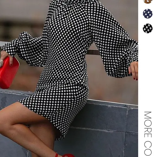 Women's Polka Dot Print Bishop Sleeve Dress, Elegant Long Sleeve Stand Collar Short Dress for Party Holiday Wedding Guest, Wedding Attire, Ladies Fall & Winter Clothes, Womenswear