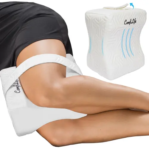 ComfiLife Ergonomic Orthopedic Knee & Leg Pillow for Sleeping - 100% Durable Memory Foam Cushion, Breathable Cool Zip Cover, Shape-hold Foam, Compact Travel-ready Size, Good Posture & Low Back Pain Relief, Cooling Effect Leg Positioner Pillow
