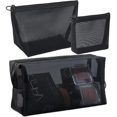 Mesh Makeup Bag Set, 3 Counts/set Portable Zipper Makeup Bags, Travel Cosmetic Bags, Versatile Travel Storage Pouch, Cosmetic Organizer for Home, Office & Travel, Travel Essentials