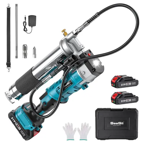 SEESII Cordless Grease Gun, Innovative 2-in-1 Easy-to-Use Electric Grease Gun, 5.3 oz/min 12,000 PSI High-Efficiency Battery Powered Grease Tool Kit, Grease Tool with 2*2.0Ah Batteries and Charger, B003