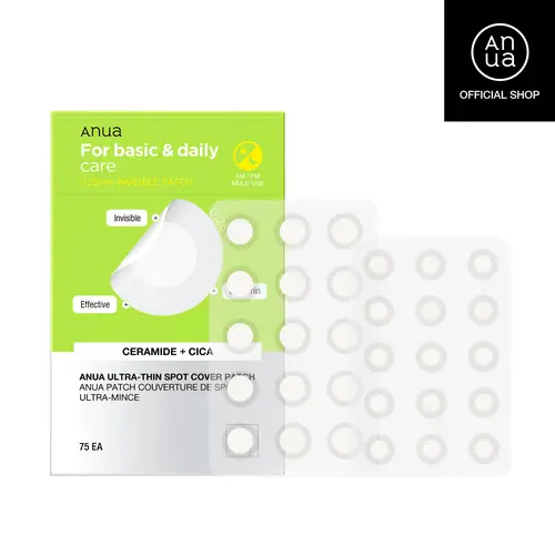 [Anua] Ultra-Thin Spot Cover Patch｜75 Patches, 2 Sizes (10mm & 12mm), Hydrocolloid Patch with Centella Asiatica Extract & Aloe Vera