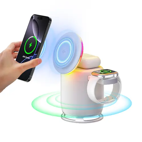 Vaiseke 3-in-1 Foldable Magnetic Adjustable Portable Wireless Charging Station for Mobile Devices - iPhone 16/15/14 Pro Max/13/12/11, Watch 10/9/8/7/6/5/4/3/2/SE, Ultra Series