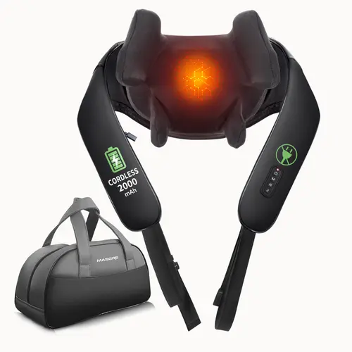 MASGRE Upgraded Cordless Neck & Shoulder Massager 6D Deep Kneading with Infrared Heat Dual Modes & 2000mAh Battery for Relaxation Hands-Free Gift for Men Women Parents