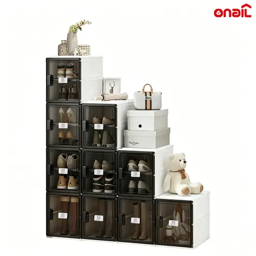 ONAIL Collapsible Shoe Storage Box - Compact Capsule Cube Organizer, Magnetic Snap Shut Door, Sturdy Easy Assembly, Customizable Closet Organization Racks for Sneakers