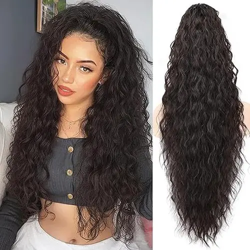 Women's 30-Inch Synthetic Hair Extensions, Soft Curly Ponytail with Drawstring & Claw Clip Base, Fluffy Curls, Curly Wave, Adjustable Tightness for High Ponytails, Soft Curly Ponytails