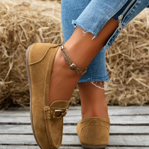Women's Fashionable Plain Chain Decor Loafers, Casual Comfortable Slip on Round Toe Flats for Daily Wear, Lightweight Breathable Shoes for Women & Girls, Chain Decorated Loafers