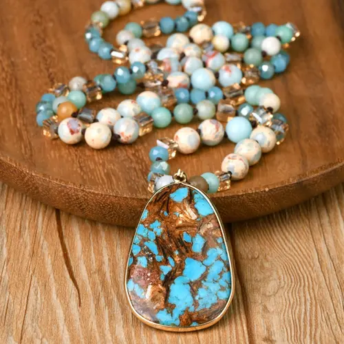 Boho Style Stone Beaded Charm Necklace, Fashion Jewelry for Party, Trendy All-match & Exquisite Jewelry for Birthday Gift, Beaded Necklaces