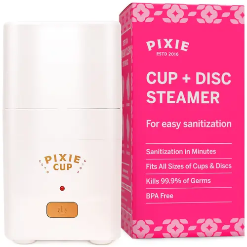 Pixie Menstrual Cup Sterilizer - Ranked 1 for The Best Steamer - Kills 99.9% of Germs with Cleaner Steam - Wash Your Period Cup or Disc in 3 Minutes! - Automatic Timing Shut-Off Switch