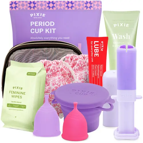 Pixie Menstrual Cup Kit - Best Period Cup Starter Kit for Feminine Care - Proven to Be What You Need to Become A Successful Cup User - 100% Medical-Grade Silicone - Tampon Alternative