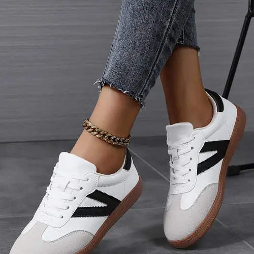 Women's Fashionable Lace Up Contrast Binding German Trainers Low Top Trainer Sneaker, Casual Breathable Comfortable Sports Training Shoes, All-match Basic Shoes for Daily Wear, Sneakers Casual