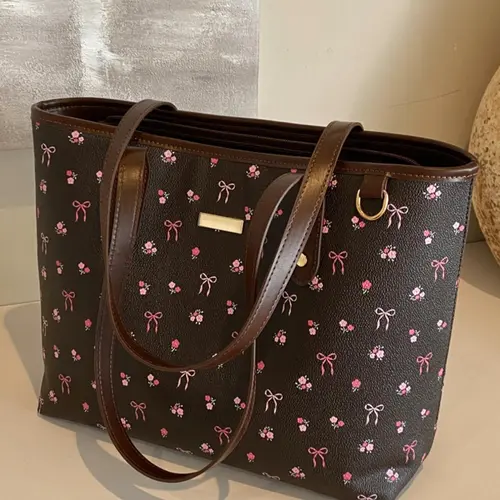 Valentine's Day Gift Women's Elegant Floral Bow Pattern Handbag, Floral Print Purse, personality versatile Daily Shoulder Bag, simple exquisite Casual Fashion   High quality Daily Commuter Bag