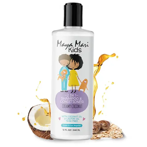 Maya Mari Kids 2-in-1 Shampoo and Conditioner Cleanser - Tear-Free, Gentle, Nourishing Haircare with Coconut & Castor Oil, Creamy Coconut Lime Scent, 12 oz - Hydrates, Restores for Normal Hair, Curly Locks, Natural Curls, Shiny Hair