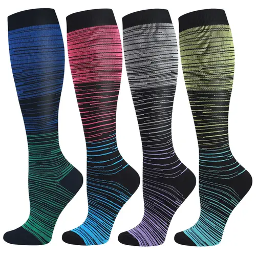 Isunie 4 Pairs Compression Socks For Men & Women, 15–20 mmHg Support Socks, Below-Knee Athletic Compression Socks, Breathable Leg Support Socks for Running, Travel, Office, Gym & Long Standing