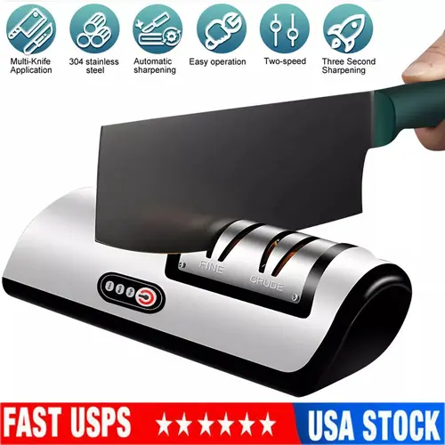 1 PCS Professional Electric Kitchen Knife Sharpener - 2-Stage Sharpening Machine with Stainless Steel Grinding Wheel, Easy Operation, Fast Blade Restoration, Compact Stable Safe Structure, Suitable for Daily Household Cutlery Polishing & Maintenance, Suit