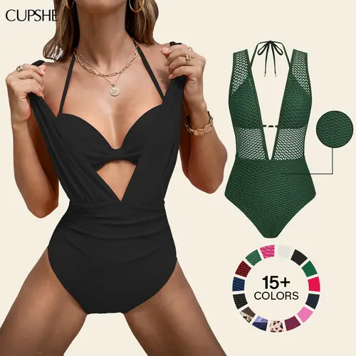 CUPSHE Deep V Neck One-Piece Swimsuit Set swimwear - Hidden Underwire Support & Tummy Control Sculpting Bathing Suit | Luxury Slimming Beachwear Bathing suit 2026 #summerfinds