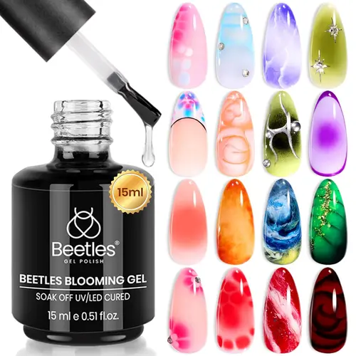 Beetles Nail Blooming Gel 15ml Clear Uv Led Blossom Gel Polish for Spreading Effect Marble Natural Stone Watercolor Floral Print Soak off Nail Gel Diy Nail Art Design Manicure Gift for Women, Nail Care, 15Ml Blooming Gel