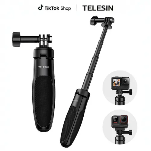 TELESIN Mini Selfie Stick Tripod Compatible with GoPro Hero 13/12/11/10/9/8, DJI Osmo Action 5/5Pro/6/4/3, Insta360 X5/ACE/ONE X2/GO 2,Akaso, PK3,, POV ,Vlog Accessories