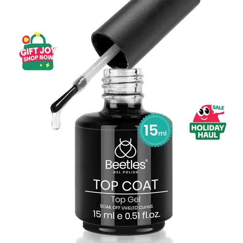 Beetles No Wipe Gel Top Coat - Nail Art Gel Polish, Acrylic-Compatible, Long-Lasting Shine Finish, Soak-Off Beauty Products for Girls (Requires Nail Lamp)