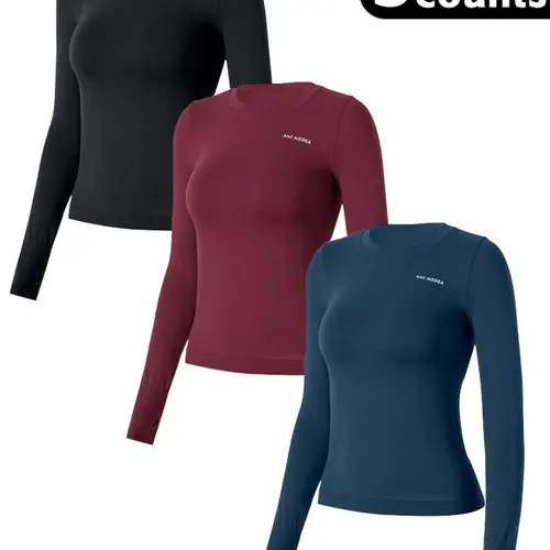 Women's Long Sleeve Sporty Yoga Top, Thumb Hole Design, High Stretch Quick-Dry, Slim Fit, Ideal for Gym Training, All Seasons