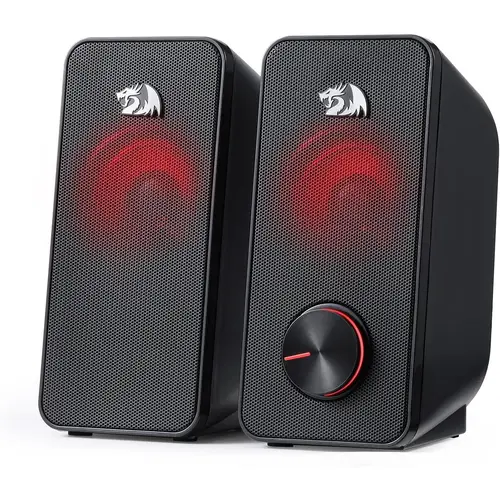 Redragon GS500 Stentor PC Gaming Audio Speaker, 2.0 Channel Stereo Desktop Computer Speaker with Red Backlight, Quality Bass and Crystal Clear Sound, USB Powered with a 3.5mm Connector
