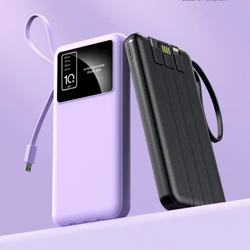 10,000 mAh Portable Charger Travel Power Bank, Mini Battery Pack with 4 Built-In Cables, USB Charger Mobile Power Bank for iPhone 13–16 and Samsung Android Phones, External Battery Pack, USB Battery Powered, Portable Power Supply