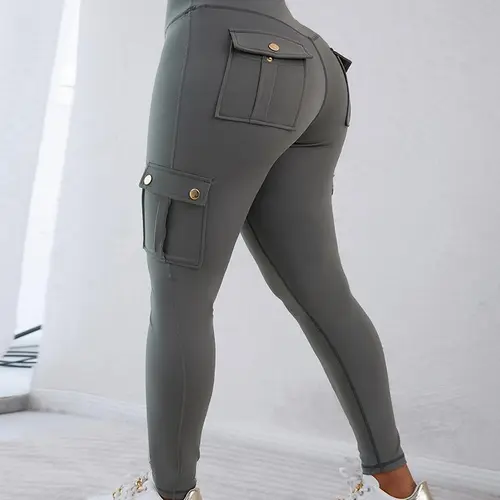 CHICME Women's Butt Lifting Leggings with Flap Pockets High Waist Tummy Control Workout Cargo Leggings Yoga Pants