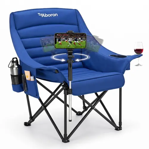 ABORON Oversize Fabric Folding Camping Chair - 500lb Capacity, Mobile Holder, 2 Cup Holders (Cup Stays Steady), Side Pockets, Carry Bag - Ideal for Outdoors, Soccer Moms, Back to School Haul, Folding Chairs