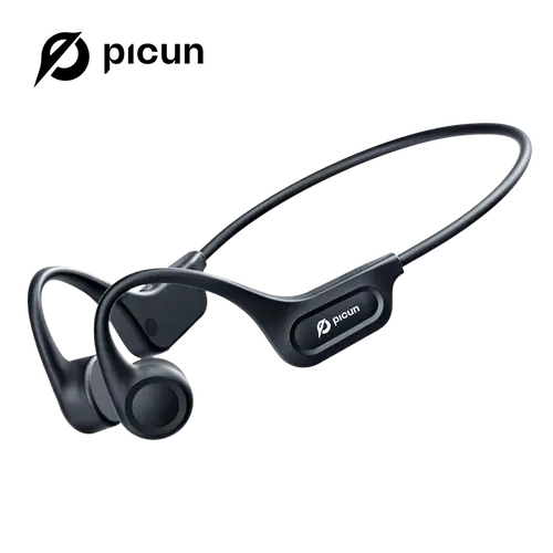 Picun T1 Bone Conduction Bluetooth Wireless Headphone - Black Multifunctional Earbuds, IPX7 Waterproof, 3D Audio, Electronic Noise Cancelling, Lightweight Comfortable, Running Fit, USB Charging, Batteries Included for Running, Traveling, Fitness Earbuds,